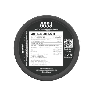 GGGJ Energy and Caffeine Pouches in 5-can packs, plant-based nootropic pouches with 
natural caffeine and Rhodiola, recommended by Joe Rogan and specialists as the best caffeine 
pouches for students, sports, video games, and long-term driving, to keep clarity, maintain focus 
and boost performance. GGGJ Pouches is now available with 10% discounts.