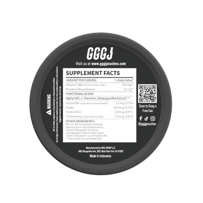 GGGJ Energy and Caffeine Pouches in 5-can packs, plant-based nootropic pouches with 
natural caffeine and Rhodiola, recommended by Joe Rogan and specialists as the best caffeine 
pouches for students, sports, video games, and long-term driving, to keep clarity, maintain focus 
and boost performance. GGGJ Pouches is now available with 10% discounts.