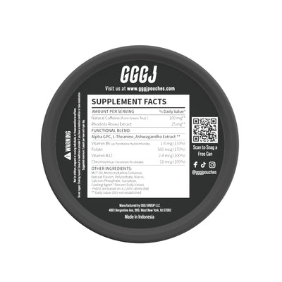 GGGJ Energy and Caffeine Pouches in 5-can packs, plant-based nootropic pouches with 
natural caffeine and Rhodiola, recommended by Joe Rogan and specialists as the best caffeine 
pouches for students, sports, video games, and long-term driving, to keep clarity, maintain focus 
and boost performance. GGGJ Pouches is now available with 10% discounts.